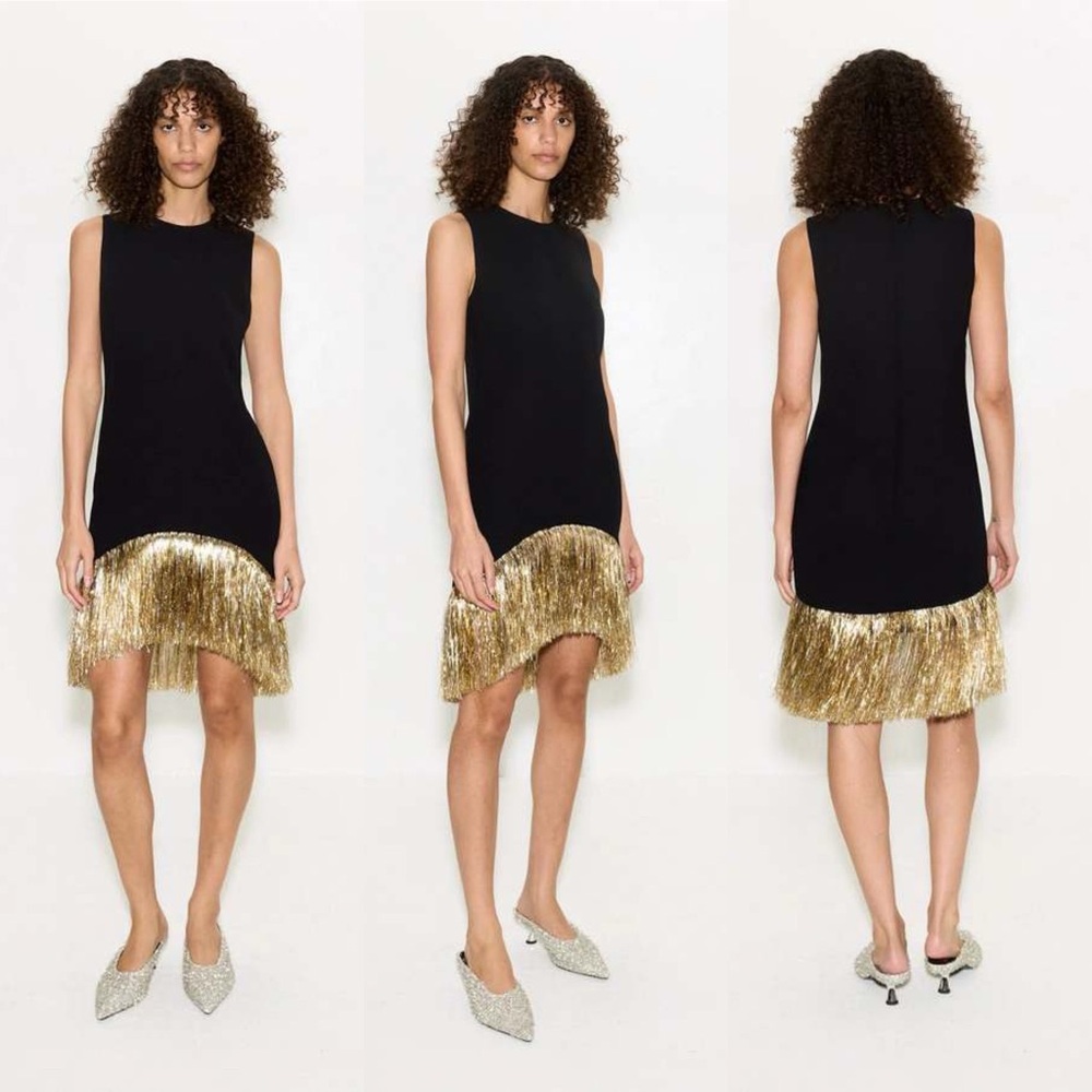 Simon Miller Bowie Fringe Mini Dress in Black Gold Silver Size Small NWT - Picture 3 of 17